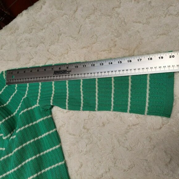 James Kenrob Womens Sweater Medium Open Knit Tie Waist Back Zip Striped Green - Picture 9 of 9